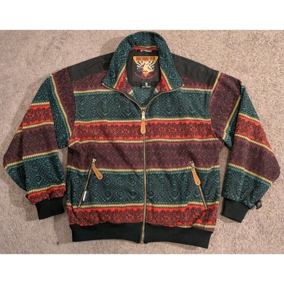 Vintage Obermeyer Skiwear Aztec Print Fleece Full Zip Jacket Men's Small - Picture 1 of 7